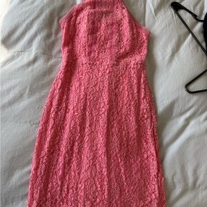 Express One Shoulder Pink Lace Dress
